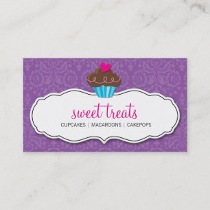 Des hübschen lila Rosa Damastkleinen kuchens DER Visitenkarte