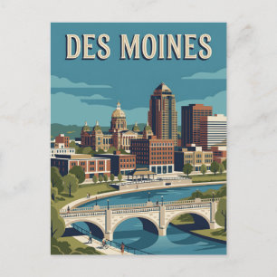 Des Moines Iowa Flussufer Skyline Vintage Poster Postkarte