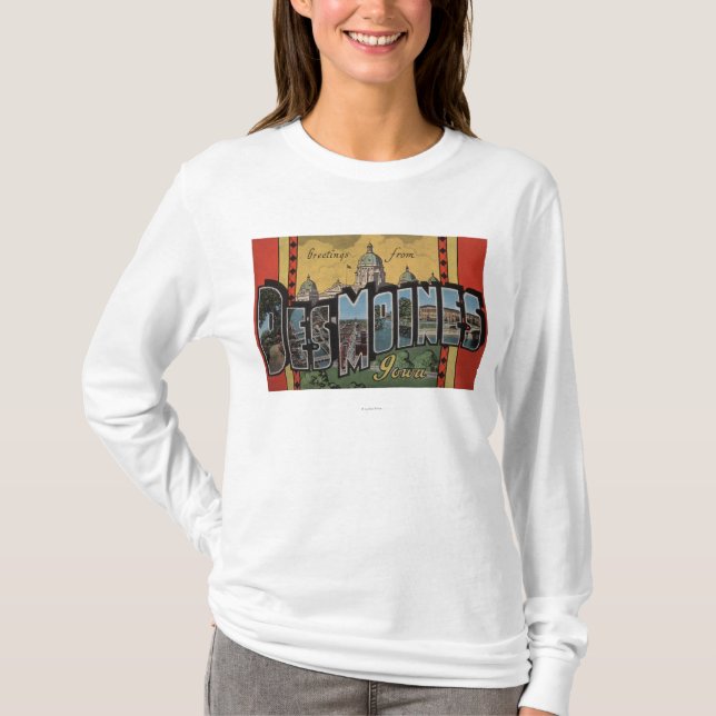 Des Moines, Iowa - große Buchstabe-Szenen T-Shirt (Vorderseite)