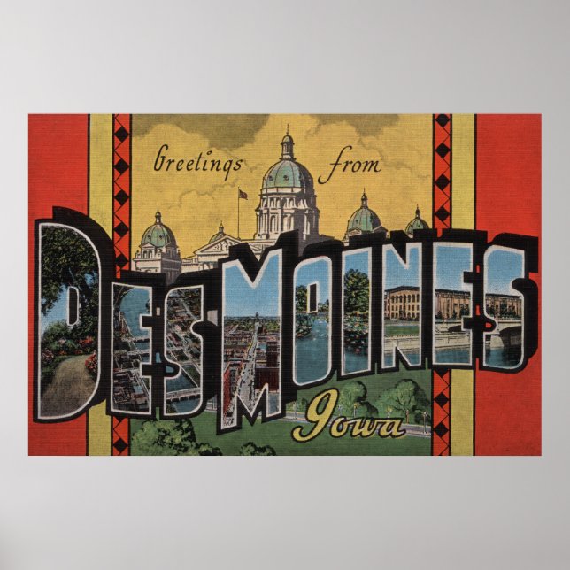 Des Moines, Iowa - Große Buchstabenszenen Poster (Vorne)