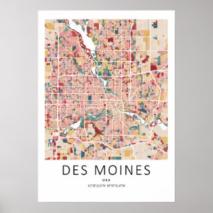 Des Moines Iowa Karte Poster Moderne Stadt Wandk