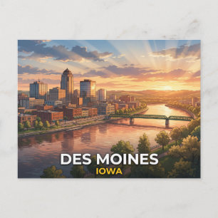 Des Moines Iowa Kino-Fluss-Skyline Postkarte