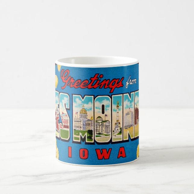  Des Moines Iowa Retro Postcard Mug Kaffeetasse (Mittel)