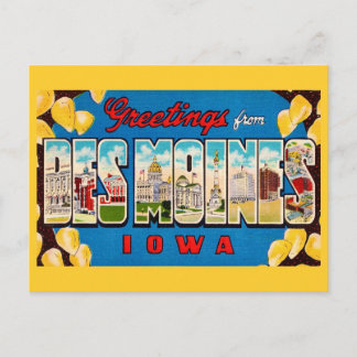 Des Moines Iowa Retro Postcard Postkarte
