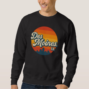 Des Moines Iowa Retro Skyline Vintager Sonnenunt Sweatshirt