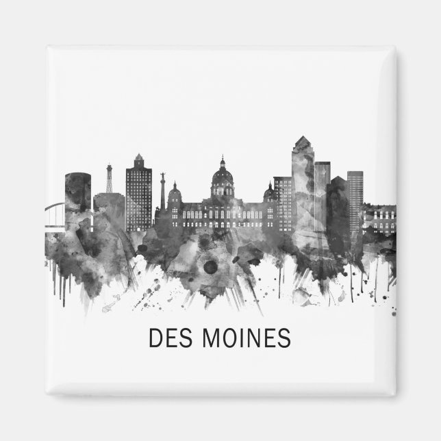 Des Moines Iowa Skyline BW Magnet (Vorne)