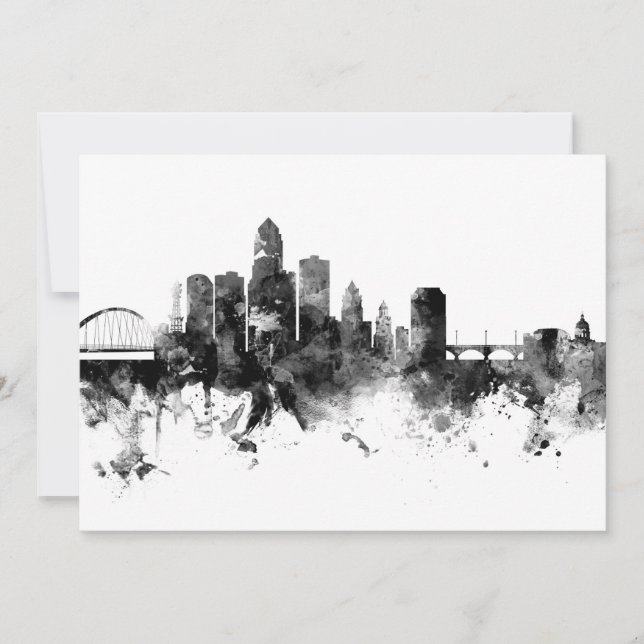 Des Moines Iowa Skyline Schwarz-weiß Einladung (Vorderseite)