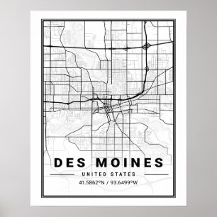 Des Moines Iowa USA Travel City Map Poster
