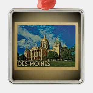Des Moines Iowa Vintage Reiseornament Ornament Aus Metall