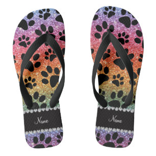 Des Regenbogen-Glitters des individuellen Namens Flip Flops