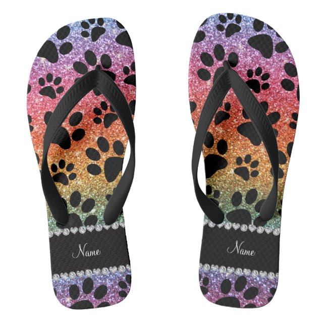 Des Regenbogen-Glitters des individuellen Namens Flip Flops (Fußbett)