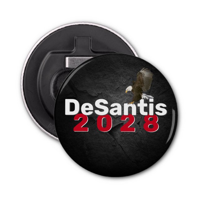 DeSantis 2028 auf Leder mit Bald Eagle Flaschenöffner (Vorderseite)