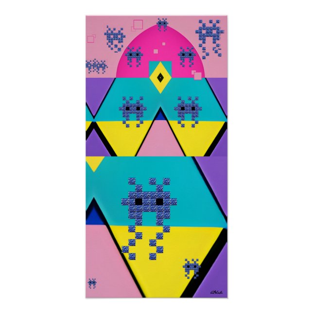 Descending on a Memphis Designed Planet Poster (Vorderseite)