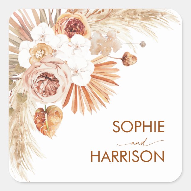 Desert Arch Boho Pampas Grass Terracotta Quadratischer Aufkleber (Vorderseite)