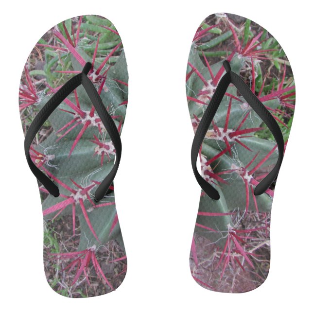 Desert Barrel Cactus Red Thorns Nah-up Foto Flip Flops (Fußbett)