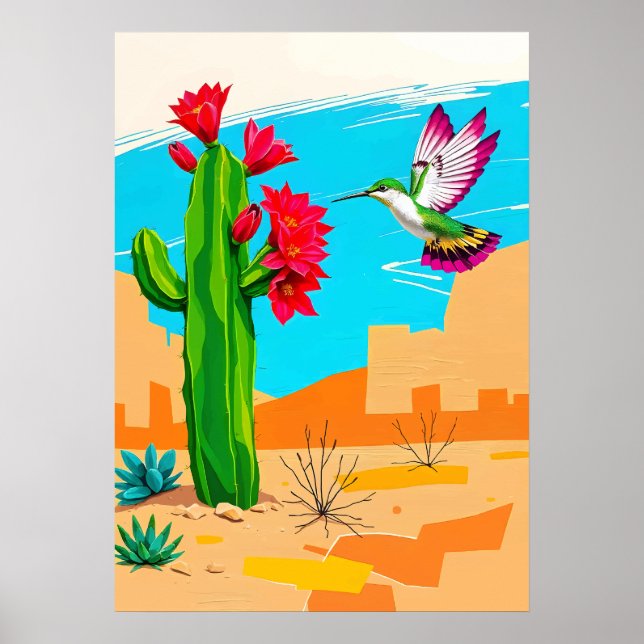 Desert Bloom & Hummingbird - Südwesten Pop Art Poster (Vorne)