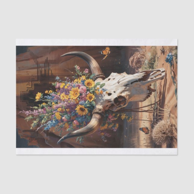 Desert Bloom Memorial, Longhorn Skull & Wildblume Seidenpapier (Vorderseite)