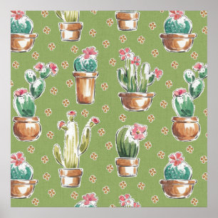 Desert Bloom Step Green Pattern Poster