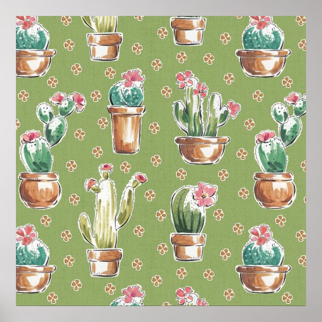 Desert Bloom Step | Green Pattern Poster (Vorne)