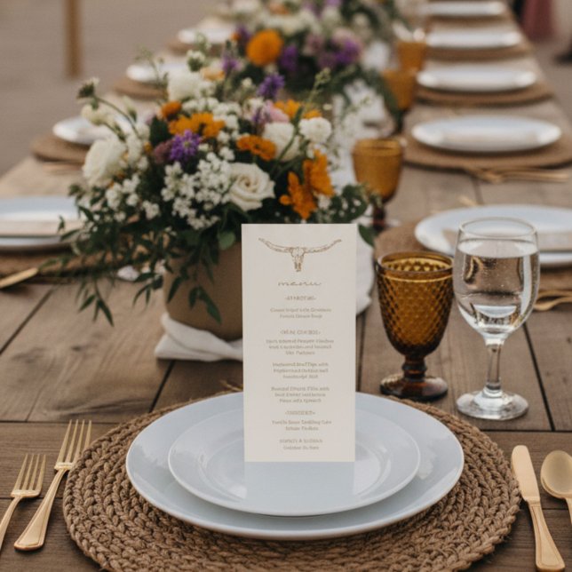 Desert Boho Cow Skull Wedding Menu Card Menükarte (Desert Boho Cow Skull Wedding Menu Card)