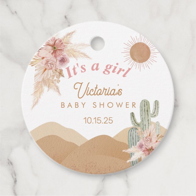 Desert Boho Girl Baby Dusche Southwestern Arizona Geschenkanhänger (Vorderseite)