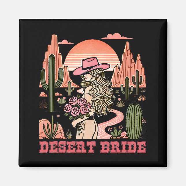 Desert Bride Cactus Landscape Sunset Hat Rose Magnet (Vorne)
