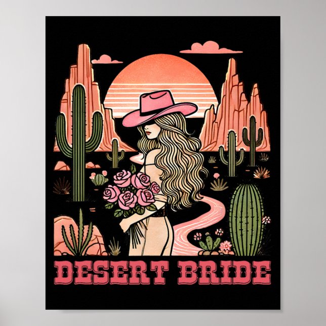 Desert Bride Cactus Landscape Sunset Hat Rose Poster (Vorne)