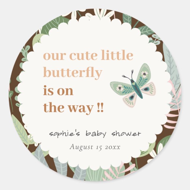 Desert Brown Retro Butterfly Garden Baby Dusche Runder Aufkleber (Vorderseite)