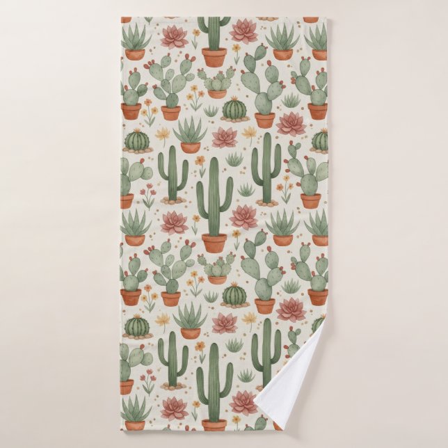 Desert Cacti Succulent Seamless Pattern Badehandtuch (Badehandtuch)