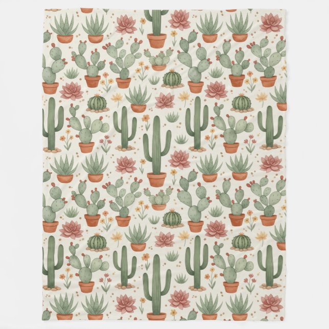 Desert Cacti Succulent Seamless Pattern Fleecedecke (Vorderseite)