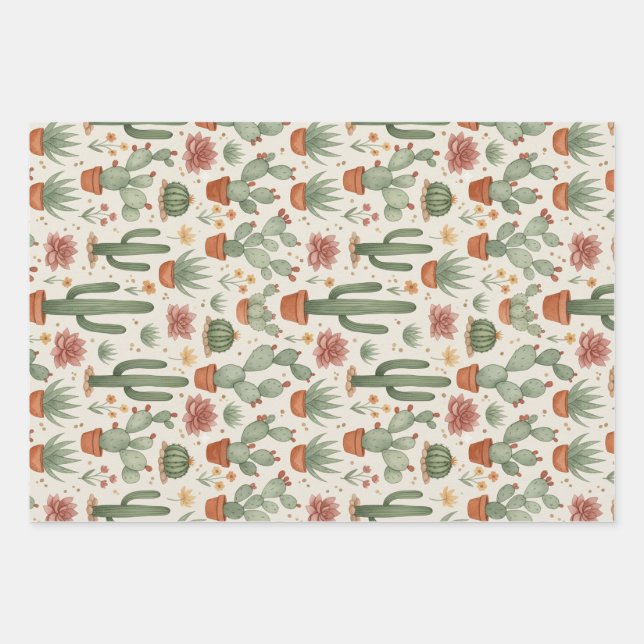 Desert Cacti Succulent Seamless Pattern Geschenkpapier Set (Vorderseite)