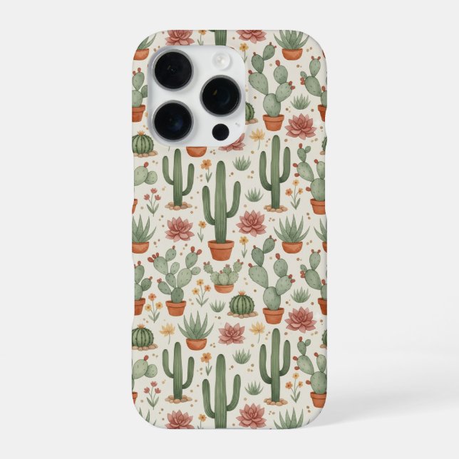 Desert Cacti Succulent Seamless Pattern iPhone Hülle (Rückseite)
