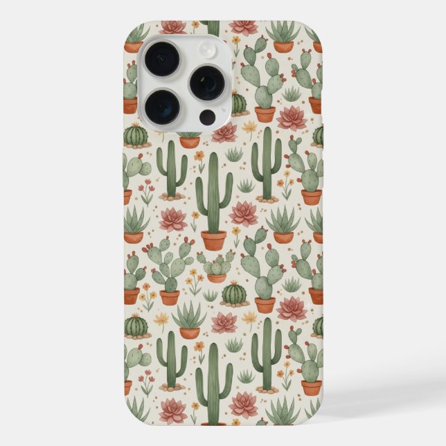 Desert Cacti Succulent Seamless Pattern iPhone Hülle (Rückseite)