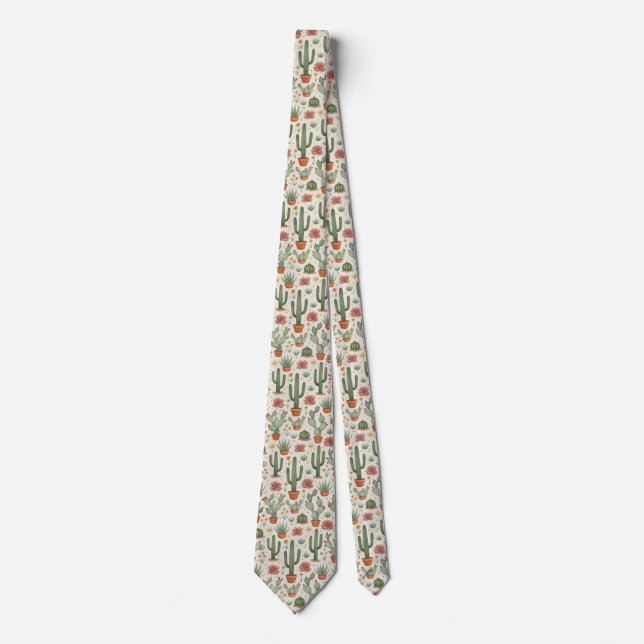 Desert Cacti Succulent Seamless Pattern Krawatte (Vorderseite)