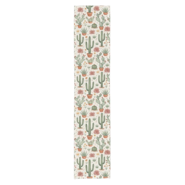 Desert Cacti Succulent Seamless Pattern Kurzer Tischläufer (Vorderseite)