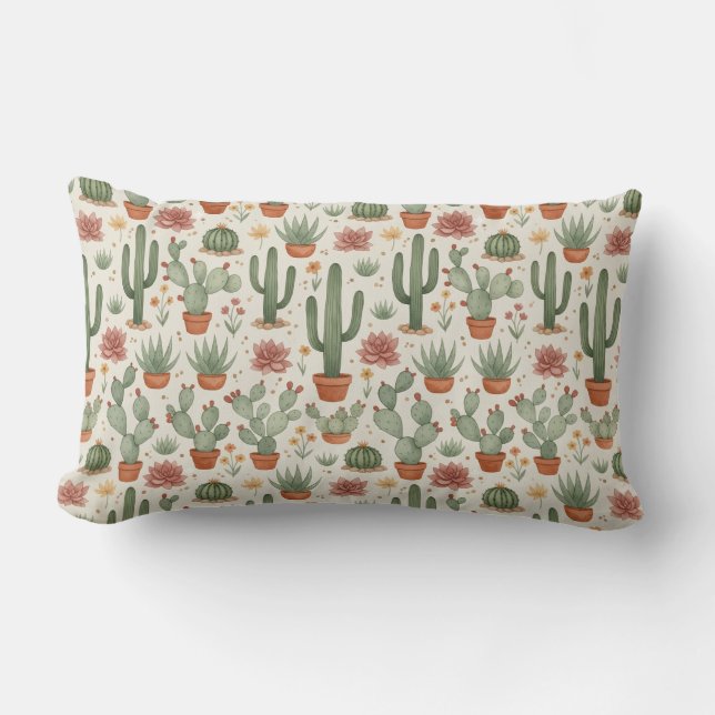 Desert Cacti Succulent Seamless Pattern Lendenkissen (Vorderseite)