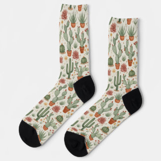 Desert Cacti Succulent Seamless Pattern Socken
