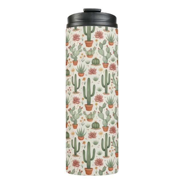 Desert Cacti Succulent Seamless Pattern Thermosbecher (Vorderseite)