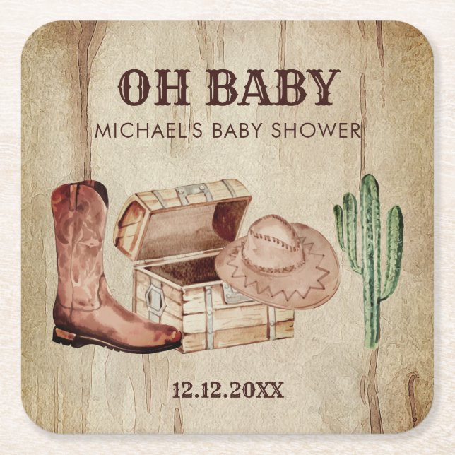 Desert Cactus Baby Cowboy Hat Shoes Party Rechteckiger Pappuntersetzer (Vorderseite)