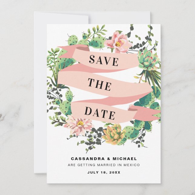 Desert Cactus Bloom | Happy Ever After Save The Date (Vorderseite)