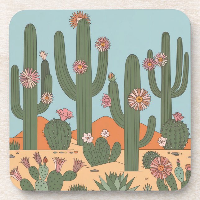 Desert Cactus Blume Untersetzer Set MCM (Vorderseite)
