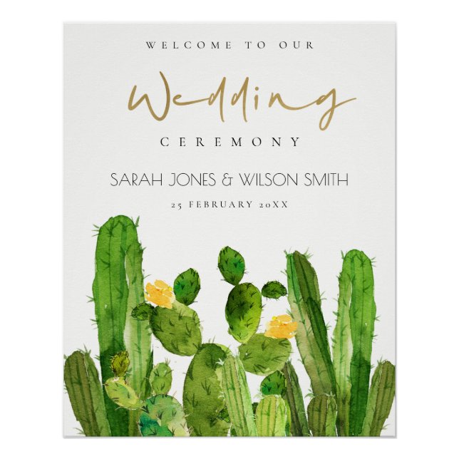 DESERT CACTUS FLORAL GARDEN WICOME WEDING SIGNS POSTER (Vorderseite)