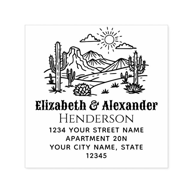 Desert Cactus Landscape #3S SQ Name Rücksendeadres Permastempel (Design)