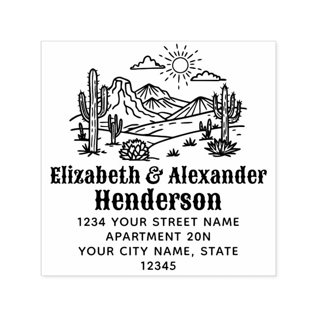 Desert Cactus Landscape #3S SQ Name Rücksendeadres Permastempel (Design)