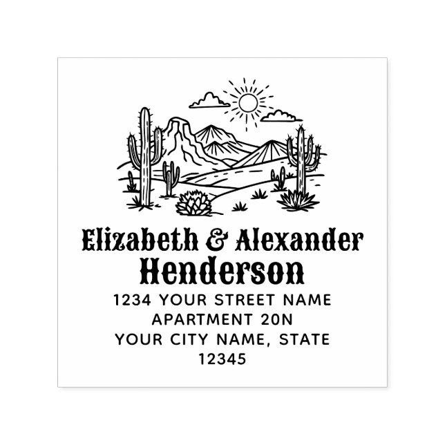 Desert Cactus Landscape #3S SQ Name Rücksendeadres Permastempel (Design)