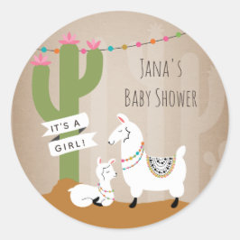 Desert Cactus Llamas Girl Baby Shower Runder Aufkleber