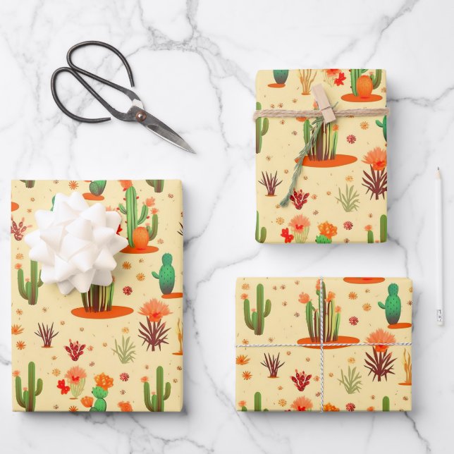 Desert Cactus Pflanze Pattern Western USA Geschenkpapier Set (Vorderseite)