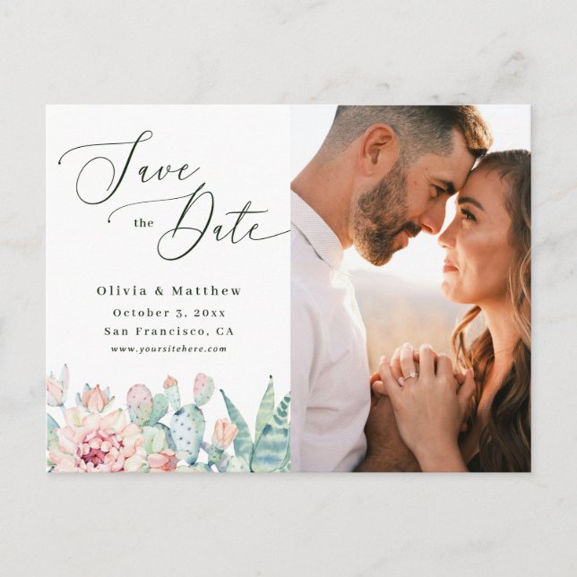 Desert Cactus Photo Save the Date. Elegant Wedding Postkarte (Vorderseite)