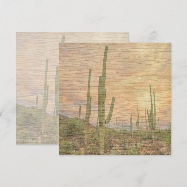 Desert Cactus Plants On Wood Grain Photo Image Karte (Vorne/Hinten)
