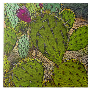 Desert Cactus Prickly Pear Decorative Digital Art Fliese